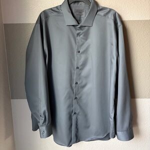 Calvin Klein Men’s 18 34/35 Slim Fit Button Down Gray Long Sleeve Shirt Non Iron
